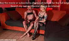 Pareja francesa BDSM explora el pegging y el doble fisting con su pareja bisexual tatuada