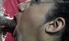 POV view of a mature amateur woman receiving a facial from her partner
