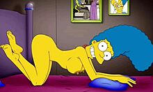 Marge, the naughty housewife, gets analed in both the gym and at home during her husband's absence, with a humorous Simpsons-themed Hentai cartoon as the backdrop.